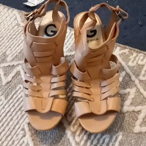 Tan cork heels by Guess